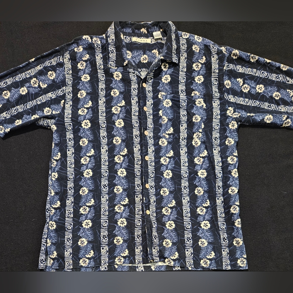Loop Collar 50s Style Summa Mens Button Up Short Sleeve Tropical Hawaiian Sz XL